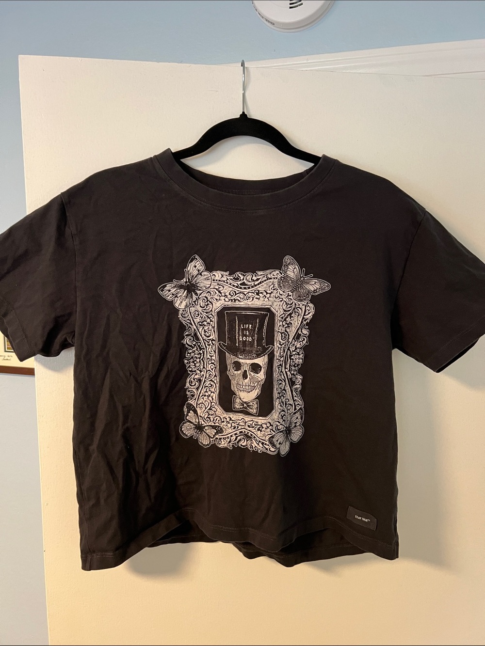 Life is Good Boxy Crusher Tee skull with butterflies